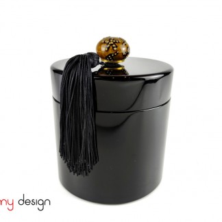 Black cylinder lauquer box with tassel knob 15*15*H15 cm